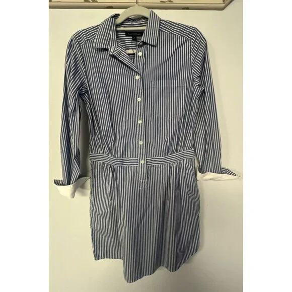 Banana Republic | Dresses | Banana Republic Drop Waist Shirt Dress Blue  White Stripes Long Sleeve Size 4 | Poshmark